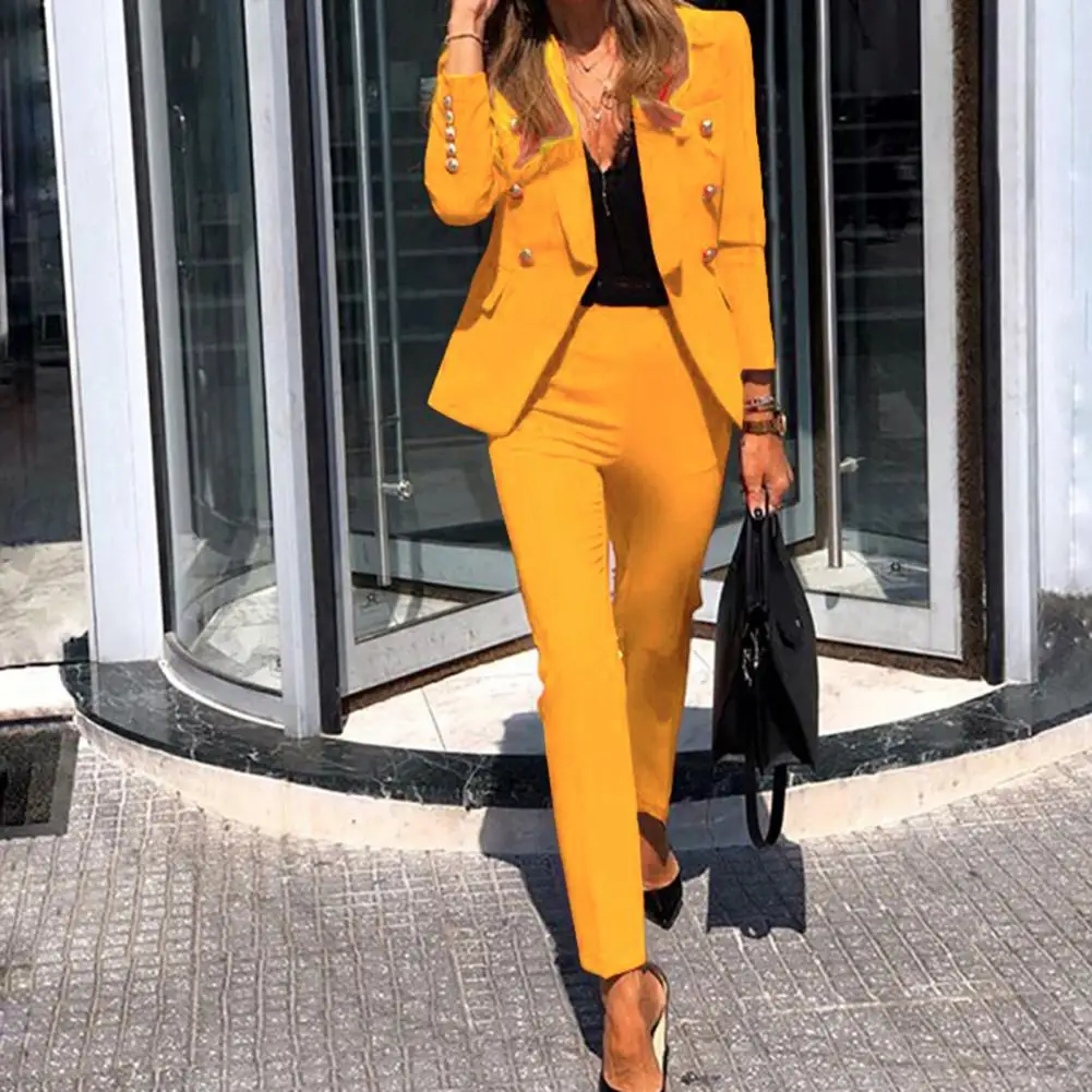 Business Suit Set Buttons Soft Comfortable Solid Color Lapel Blazer Pants Set Su