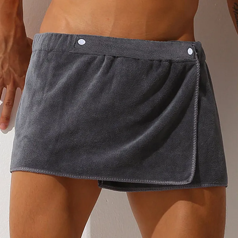 Sexy Sleep Bottoms Pajamas Men Nightwear Short Towel Pants Side Split Bathrobe