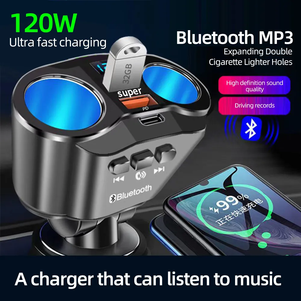Car Cigarette Lighter Splitter Charger Dual USB QC 3.0 Quick Charge 12V Auto FM