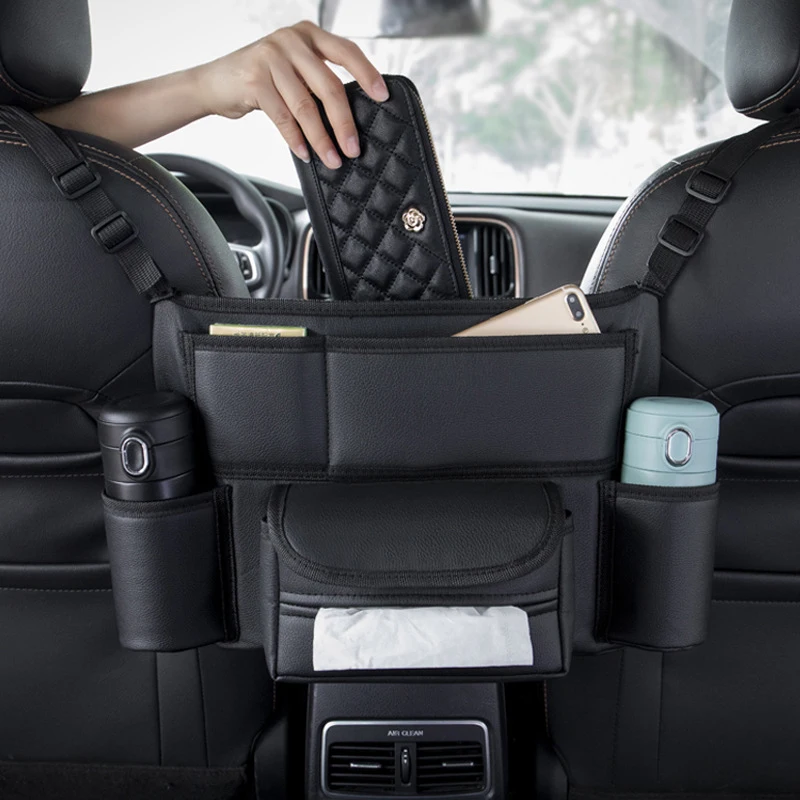 Car Seat Middle Hanger Storage Bag Luxury Auto Handbag Leather Holder Between Se