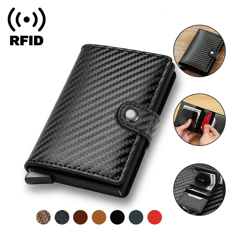 Carbon Fiber Credit Card Holder Wallet Men Rfid Smart Metal Thin Slim Pop Up Min
