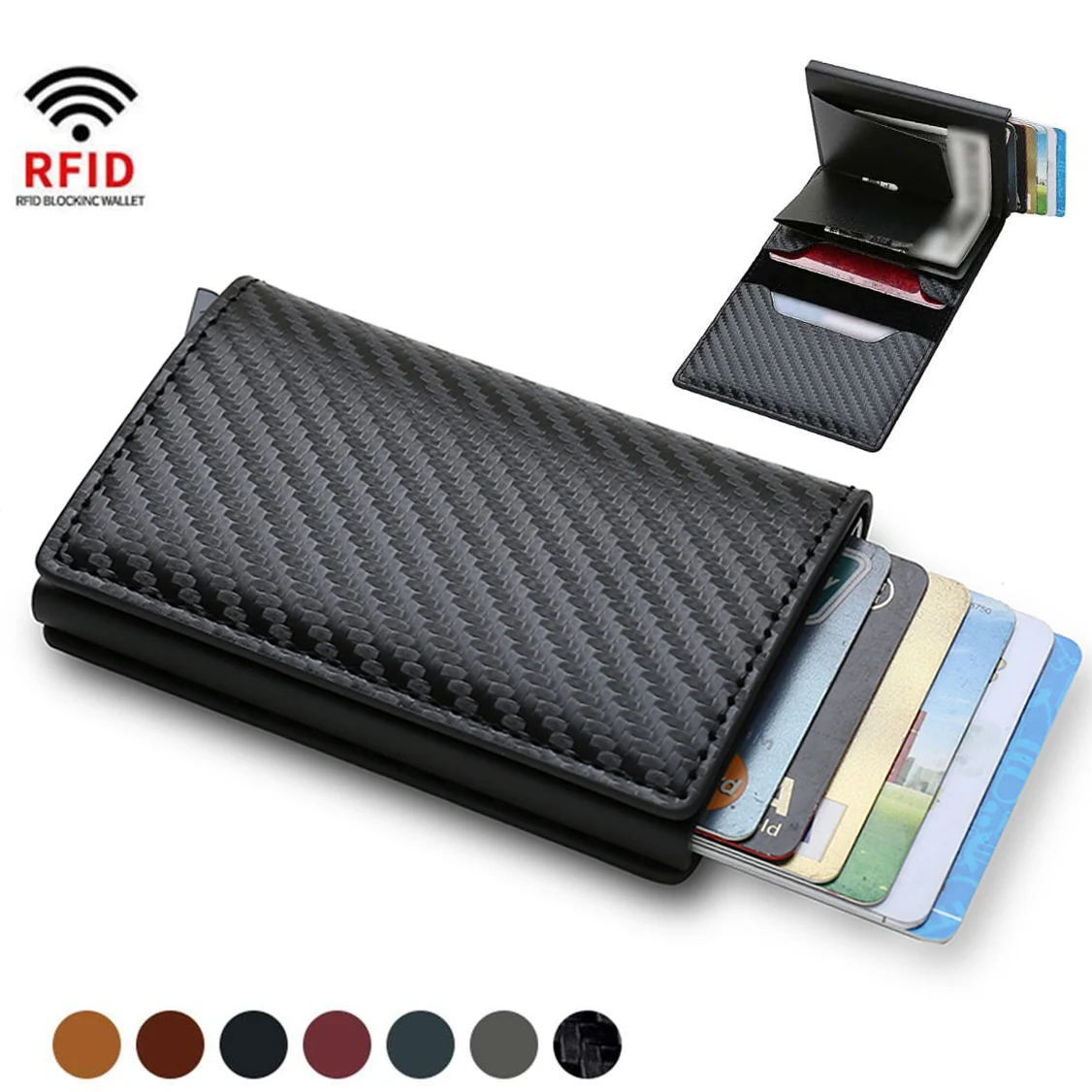 Carbon Fiber Slim Aluminum Men Wallet ID Credit Card Holder Mini RFID Wallet Aut