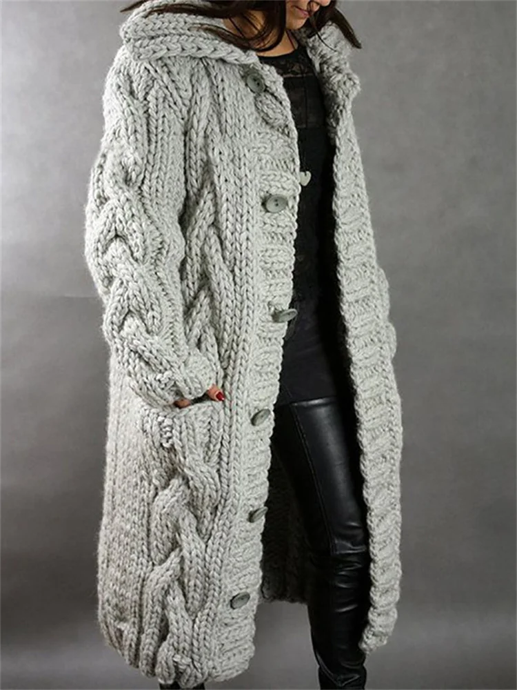 Cardigan Sweater Women Loose Jacket Fashion Knitwear Solid Color Lapel Pocket Ja