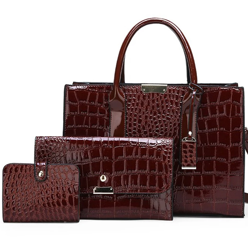 Casual Tote Sac Vintage Crocodile Pattern Patent Leather Luxury Handbags Brand D
