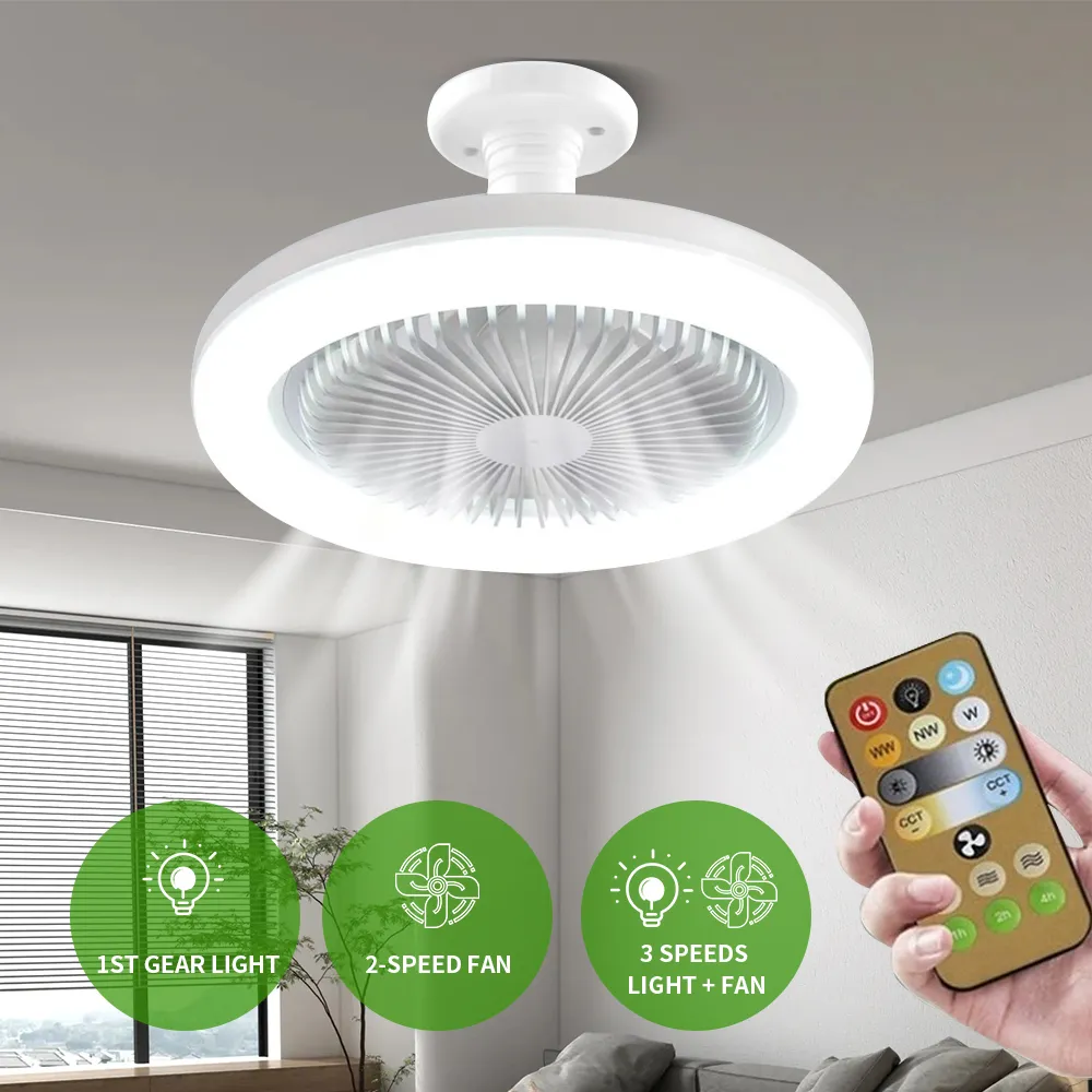 Ceiling Fans With Remote Control and Light LED Lamp Fan E27 Converter Base Smart