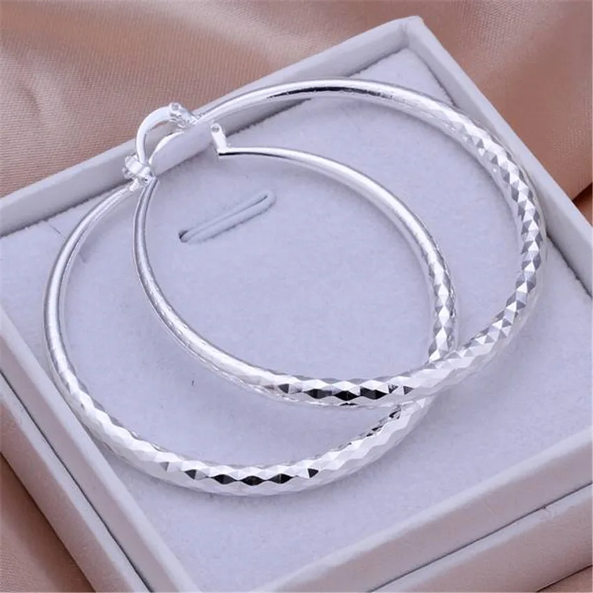 Charms fine 925 Sterling Silver 5CM circle hoop Earrings for Women fashion Prett