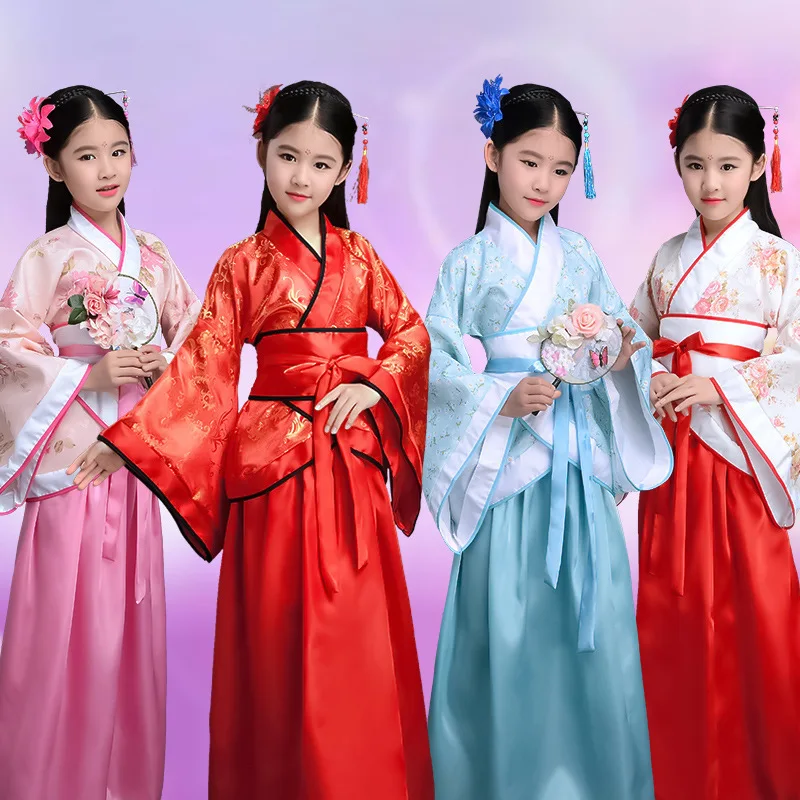 Chinese silk robe Costume Girls Children Kimono China Traditional Vintage Ethnic