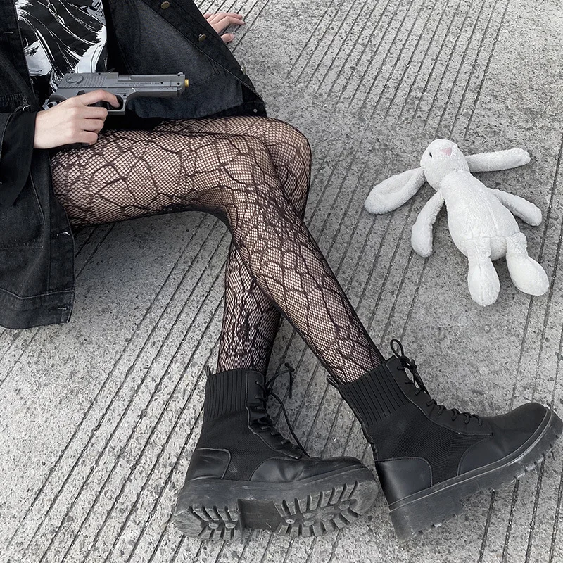 Classic Lolita Hollowed Out Lace Mesh Stockings Bottomed Pantyhose Women Sexy Ja