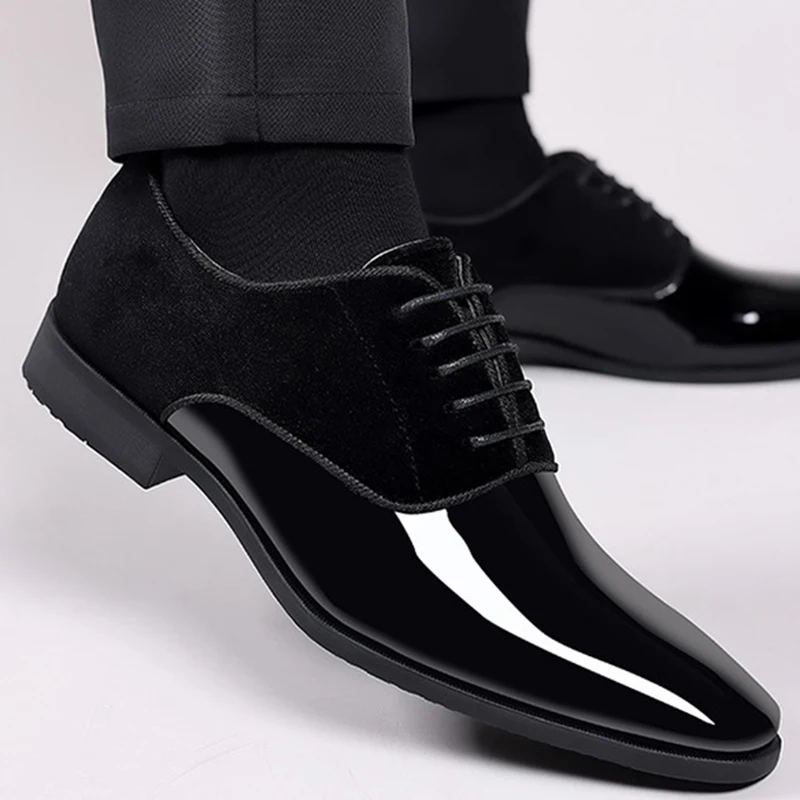 Classic PU Patent Leather Shoes for Men Casual Business Shoes Lace Up Formal Off