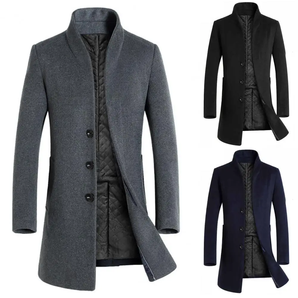 Men's Autumn Winter Long Woolen Blazers Thickened Business Trench Coats Men Casu