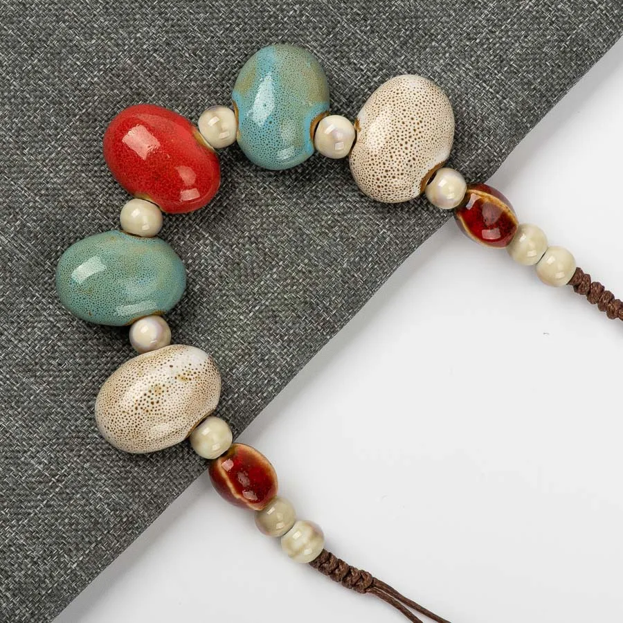 Cobblestone Shape Ceramic bohemia bead necklace Pendant vintage necklaces Classi