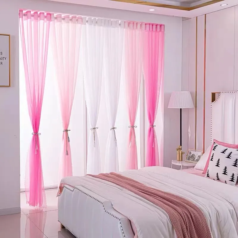 Colorful Sheer Tulle Curtains 100% Polyester Solid Color Rod Pocket Curtain for