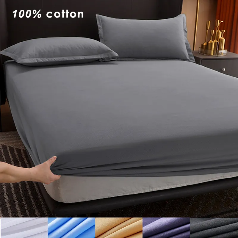 Cotton Fitted Sheet with Elastic Bands Non Slip Adjustable Mattress Covers for S