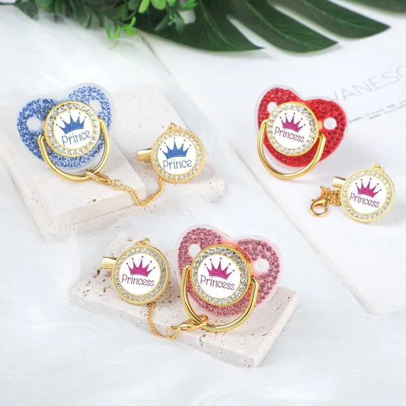 Crown Newborn Pacifier Clip Chain Baby Dummy Silicone BPA Free Toddler Teether I