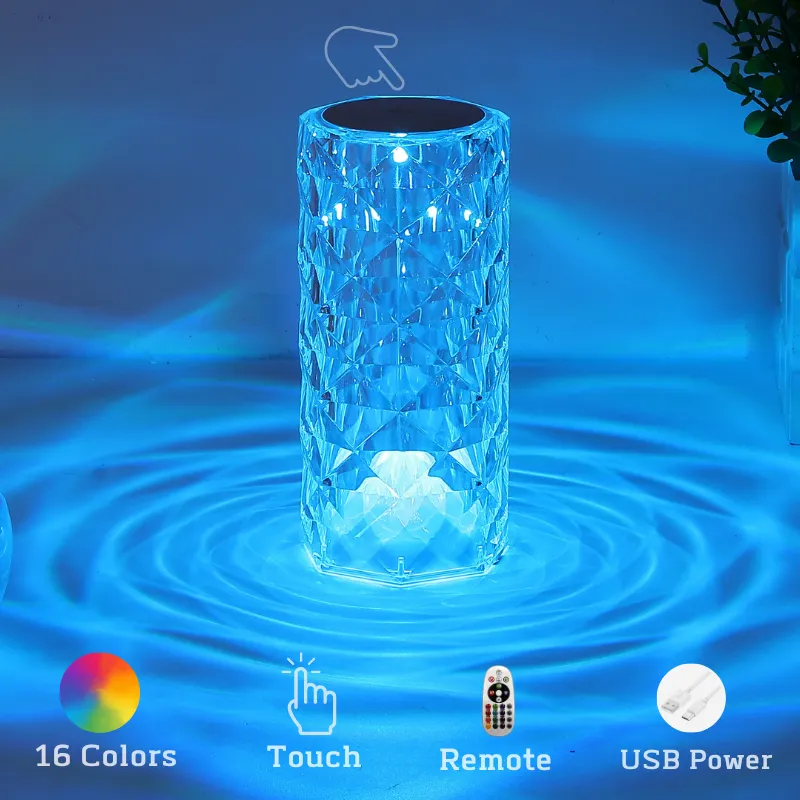 Crystal Table Lamp for Bedroom 16 Colors Touch/Remote Dimmable Night Light USB L