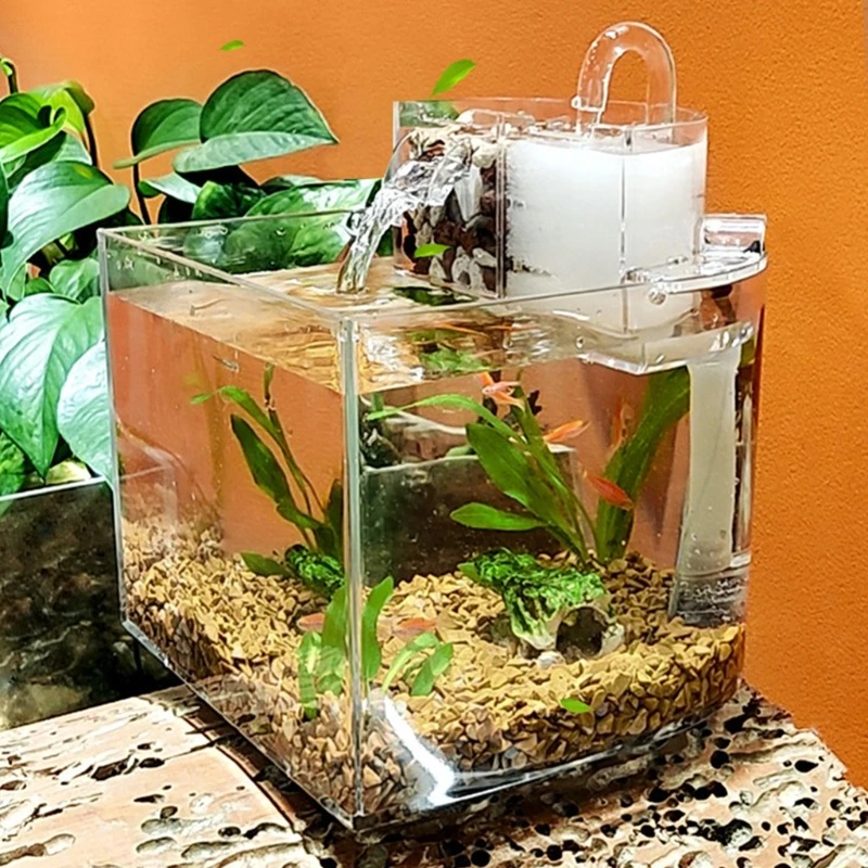 D0JA Mini Acrylic Aquarium Transparent Fish Keeper Fishbowl Portable Desktop Fis