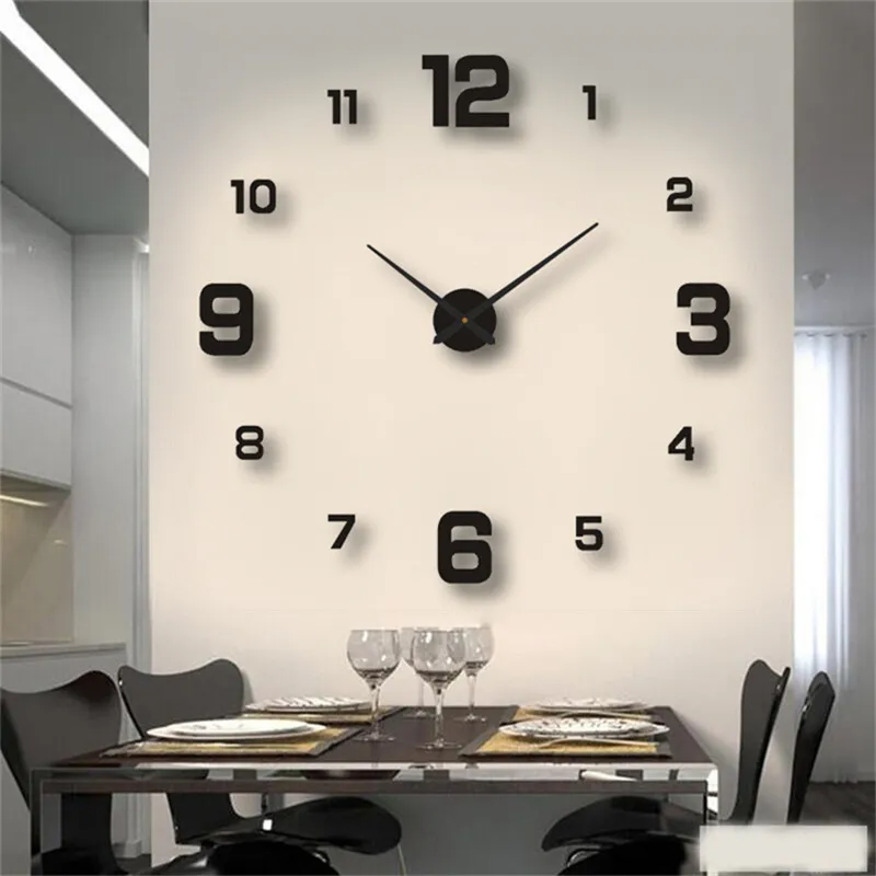 DIY Wall Clock 40cm/16'' Frameless Modern 3D Wall Clock Mirror Sticker Clock for
