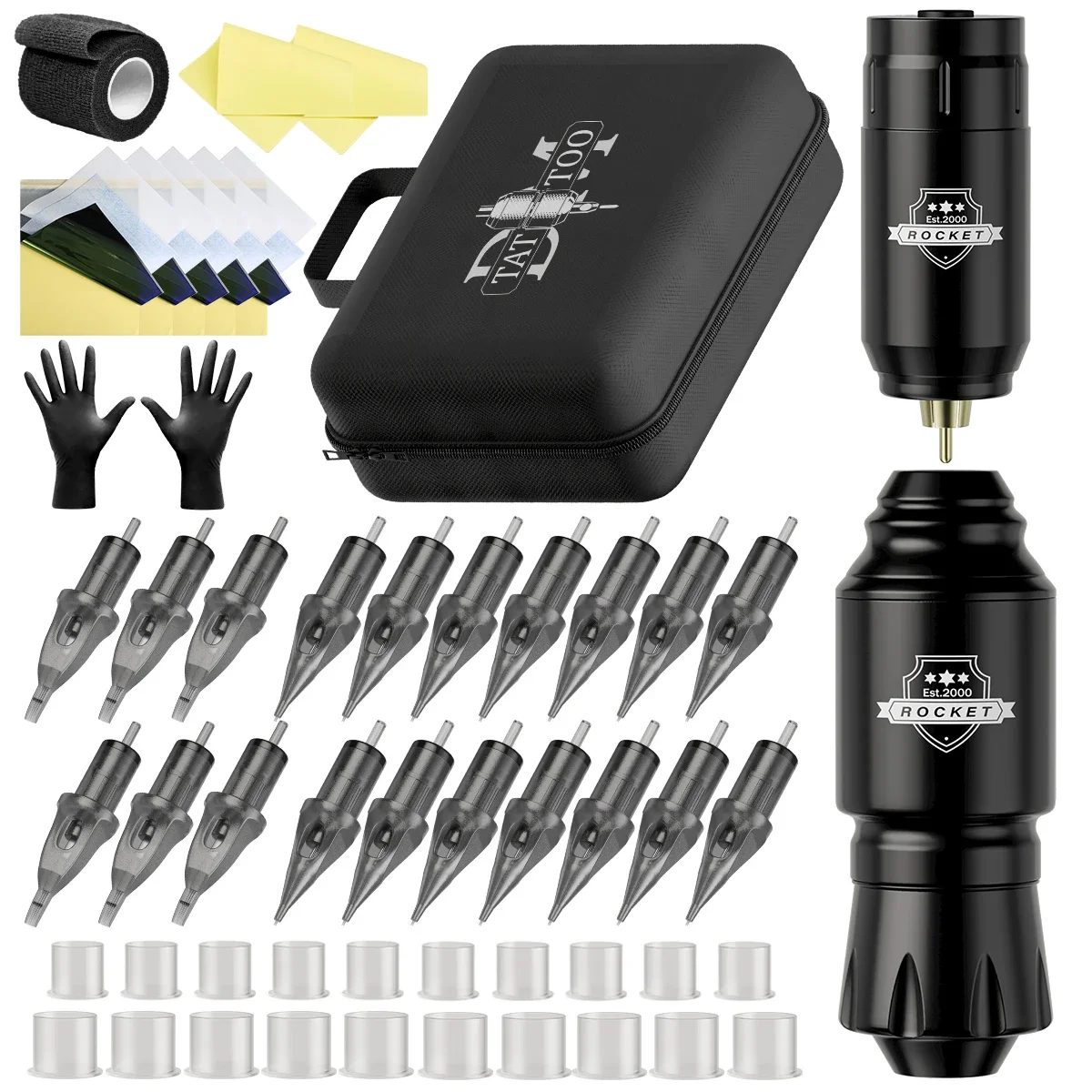 DM Wireless Tattoo Kit Complete Mini Rocket Machine Battery Case Needle Power In