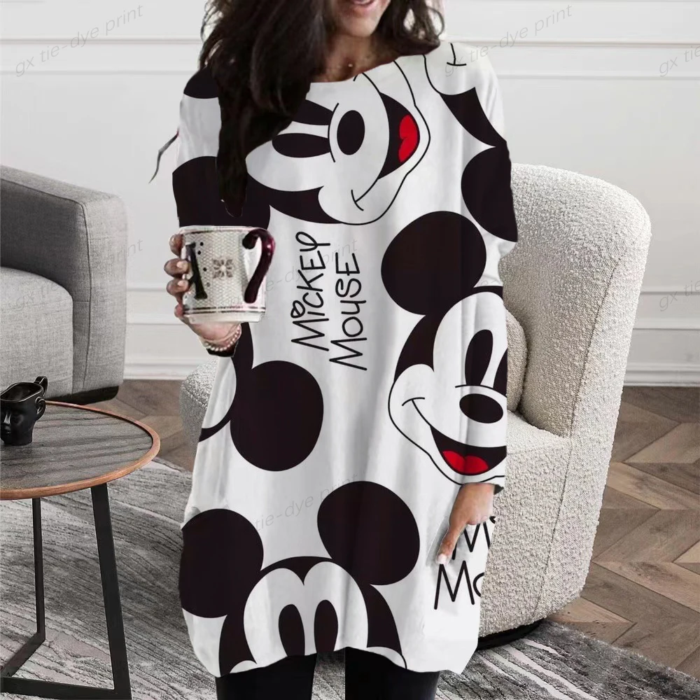 Daily O Neck Disney Mickey Mouse Pattern Top Elegant Temperament Pullover Loose 