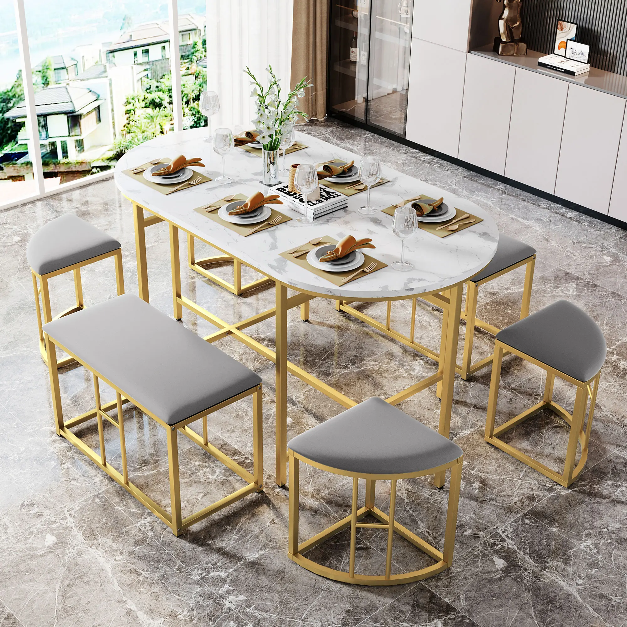 Dining Group, (set, with dining table, 4 small stokers and 2 large stokers), ste