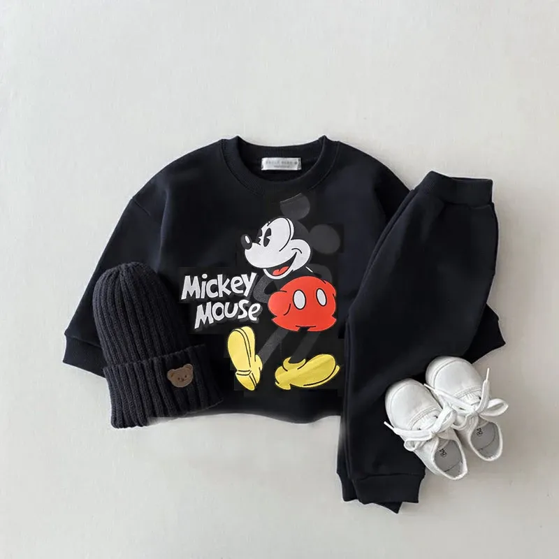 Disney Hoodies Baby Unisex Two Piece Sets Cartoon Print Long Sleeve Tops +Trouse