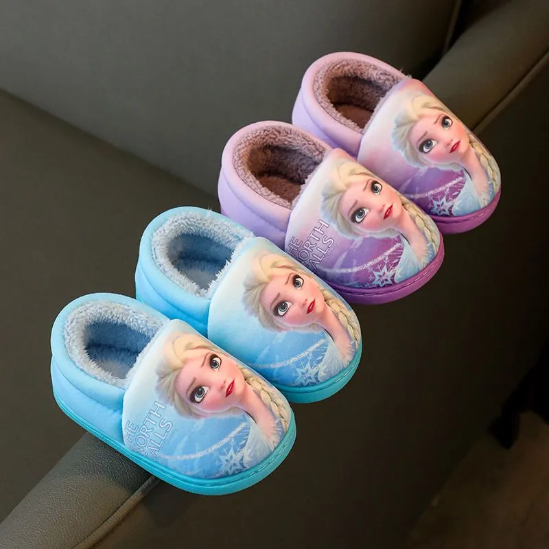 Disney Princess Elsa Winter Children's Heel Cotton Slippers Girls' Warm Frozen K