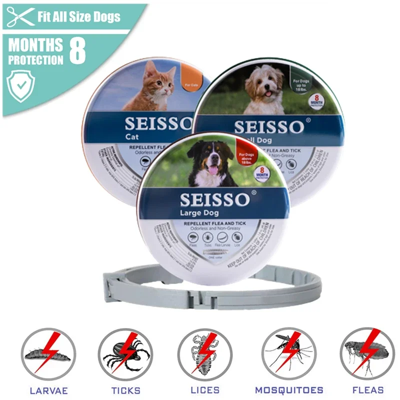 Dog Anti Flea And Tick Collars, Pet 8Month Protection Adjustable Collar For Larg
