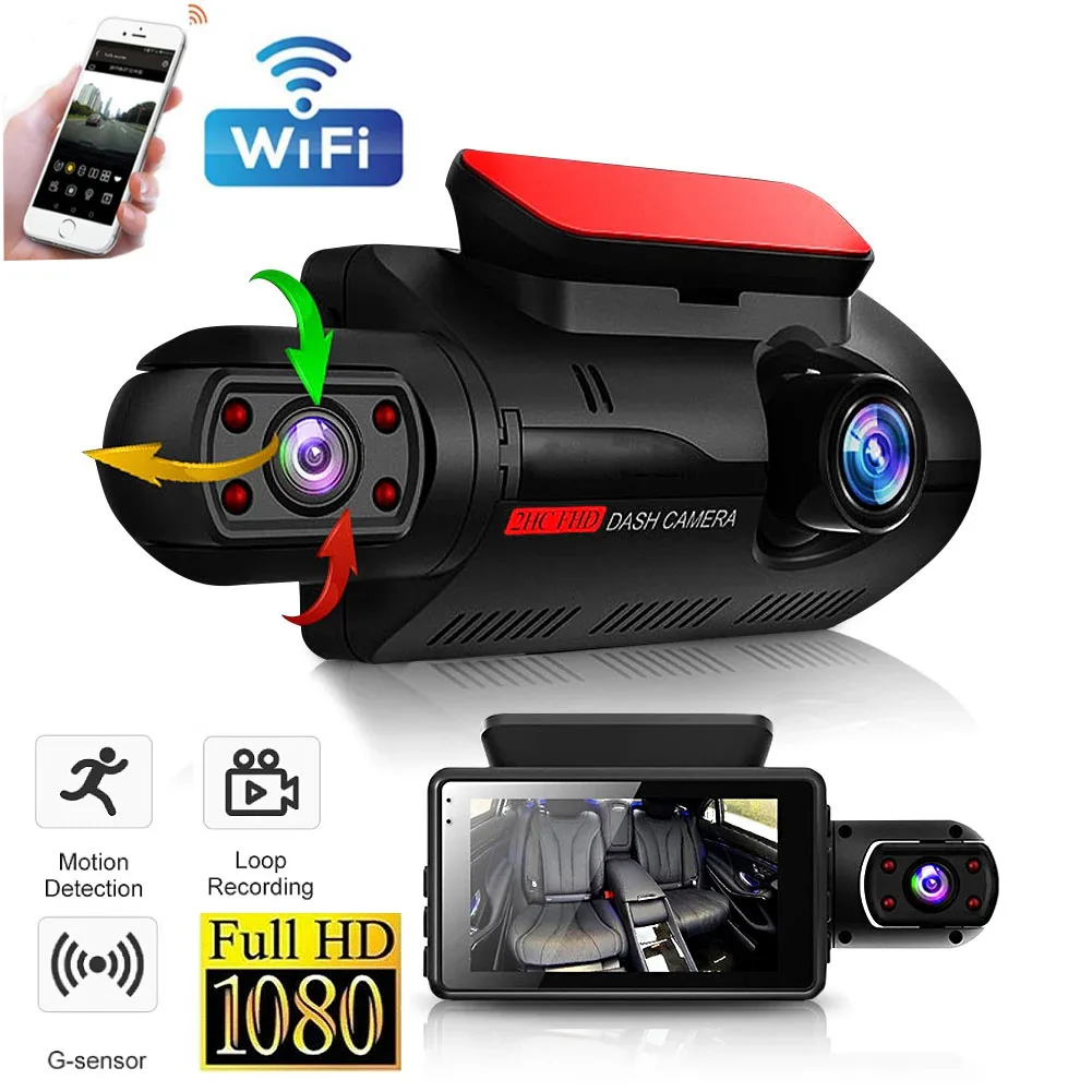 Dual Lens Dash Cam for Cars Black Box HD 1080P Car Video Recorder with WIFI Nigh