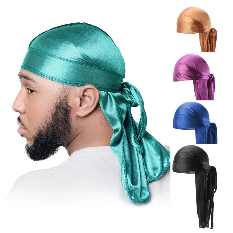 Durag Long Tail Silky Scarf Muslim Doo Rag Pirate Hat Durag Chemo Caps Skull Hat