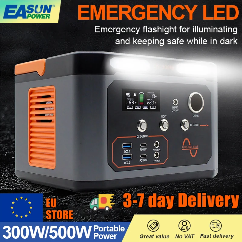 EASUN Portable Power Station 300W With LiFePO4 Battery 320WH Portable Generator 
