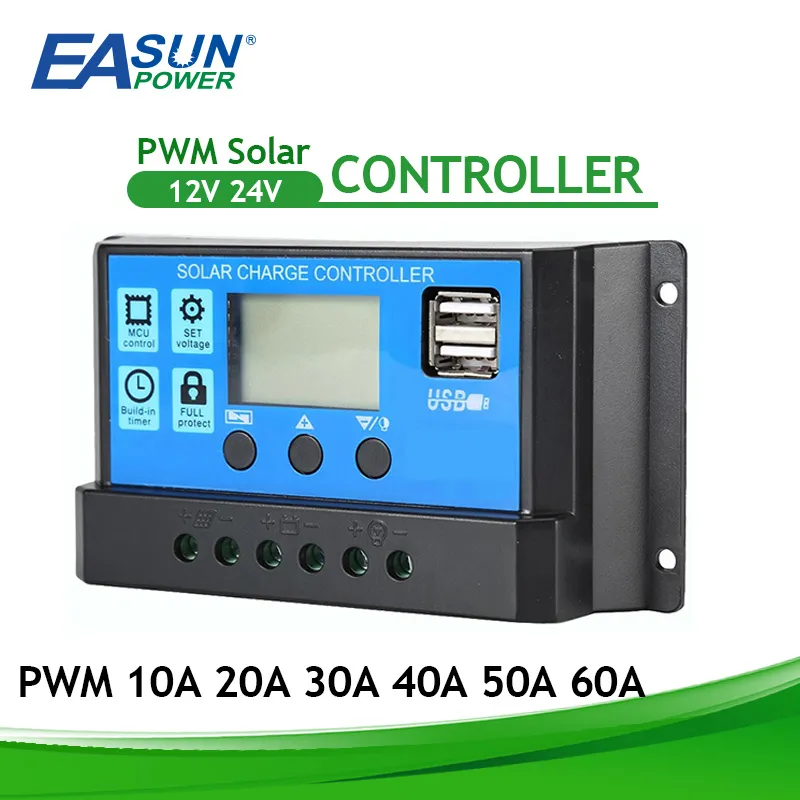 EASUN Solar Charge Controller 12V 24V Auto 10A 20A 30A 40A 50A 60A PWM 5V Output