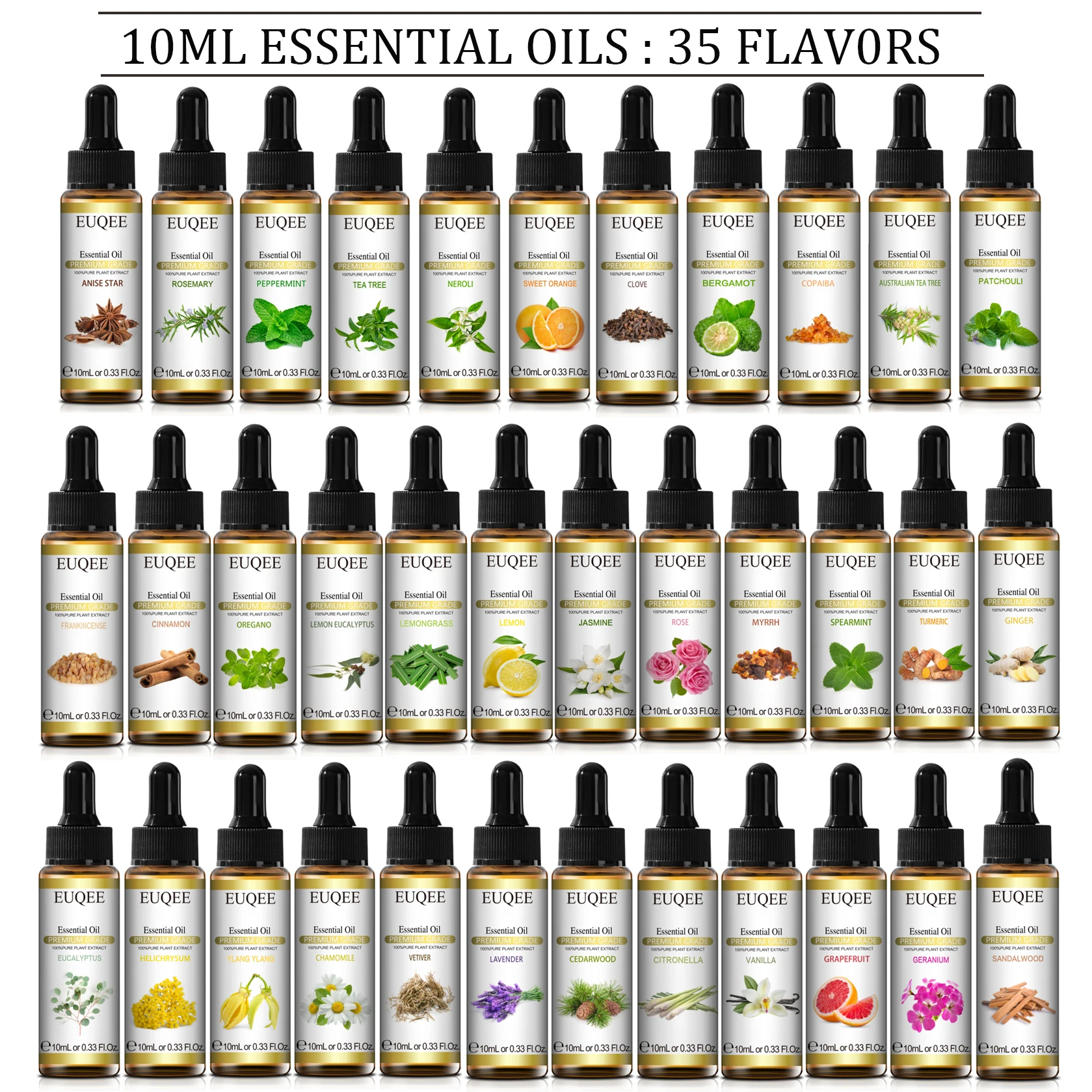 EUQEE 10ml with Dropper Natural Plant Essential Oil For Diffuser Lavender Spearm