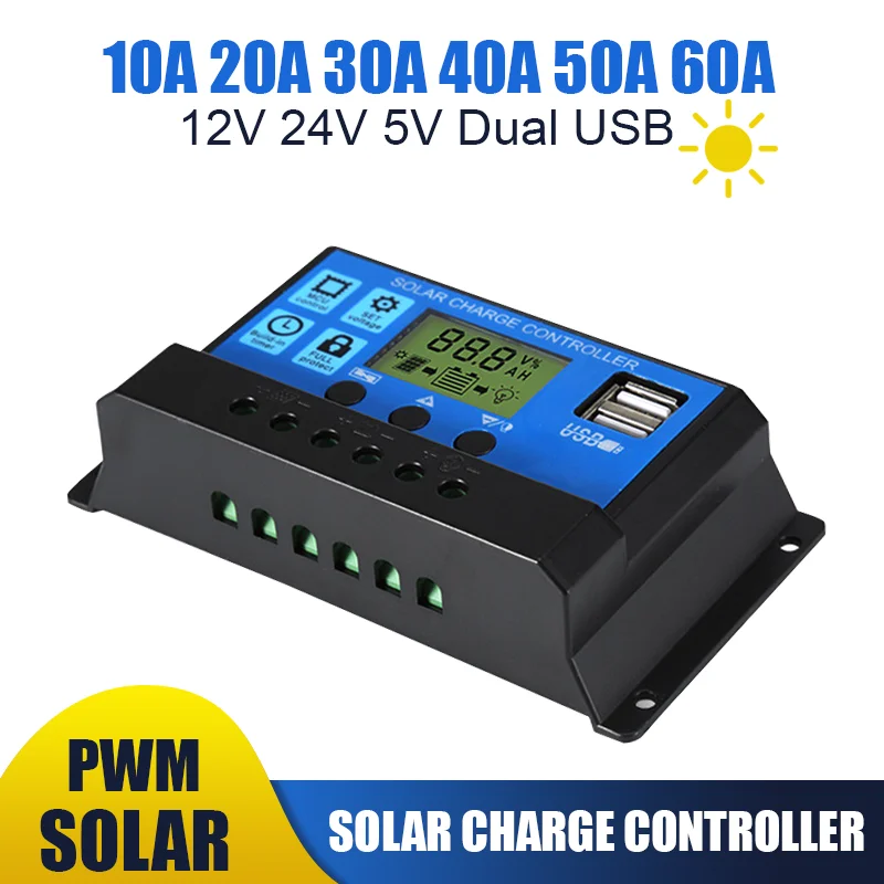 Efficient Solar Controller 12V 24V 60A 50A 40A 30A 10A Solar Voltage Regulator P
