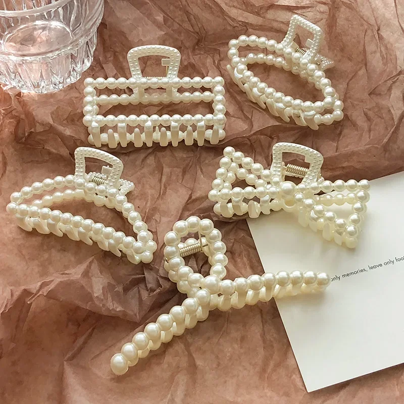 Elegant Pearls Beads Hairpin for Women Fashion Geometric Hair Claw Barrettes Hea