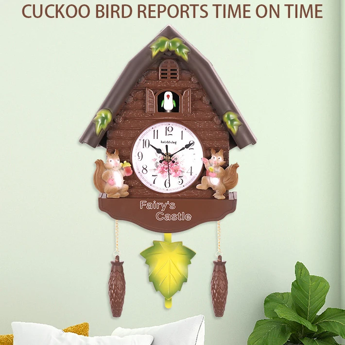 European Pastoral Cuckoo Hourly Time Alarm Clock Wall Clock Children's Bedroom H