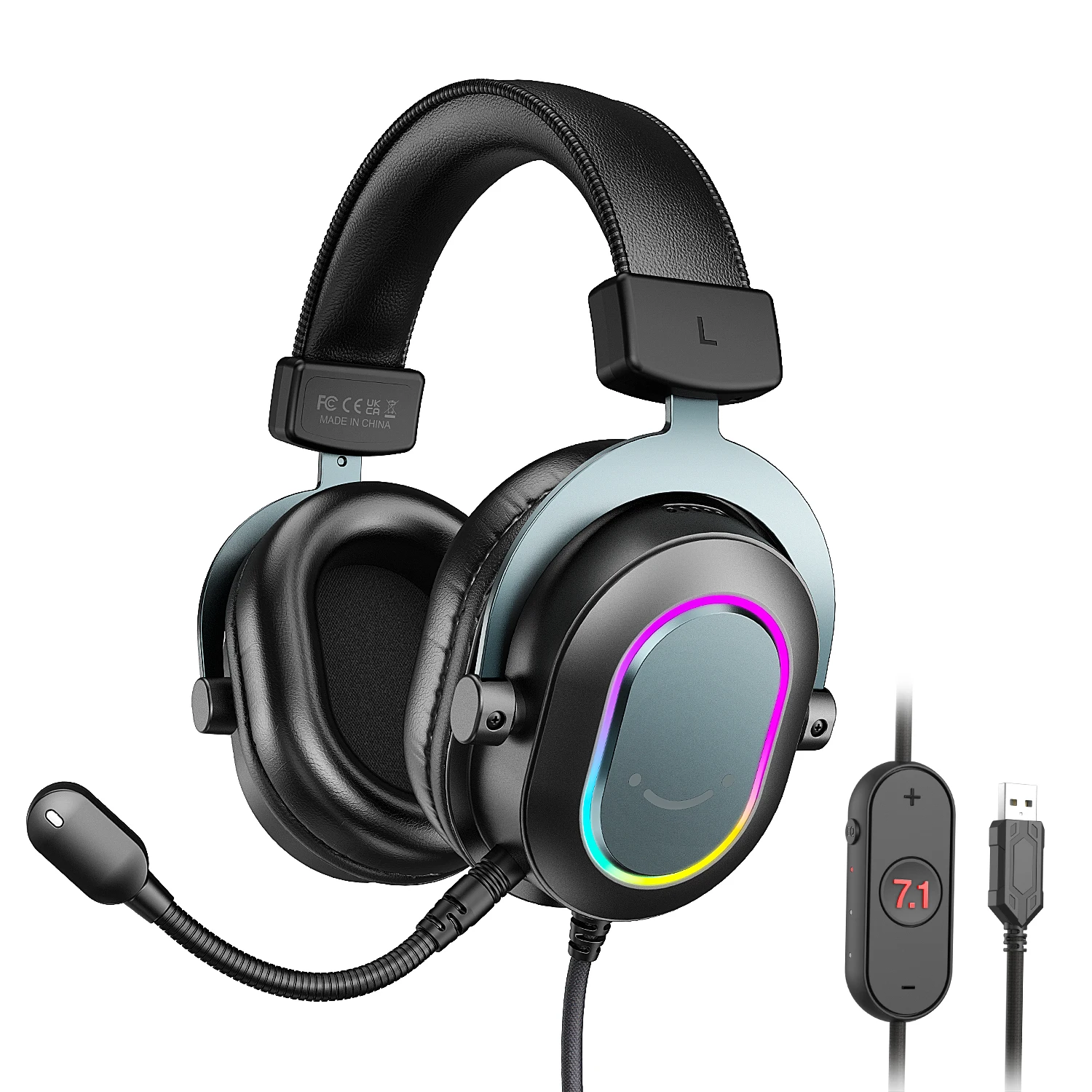 FIFINE USB Gaming Headset with 7.1 Surround Sound/Line Control/3EQ Mode,RGB Over