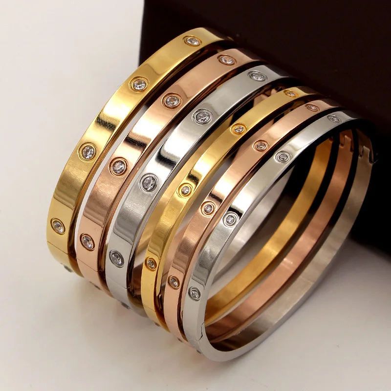 FYSARA Luxury Brand Crystals Love Bangles Cubic Zirconia Bracelets Couple Luxuxy