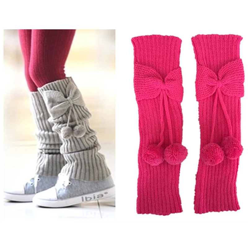 Fashion Kids Girls Bowknot Pompom Knit Leg Warmers Boot Socks Cuffs Toppers Chri
