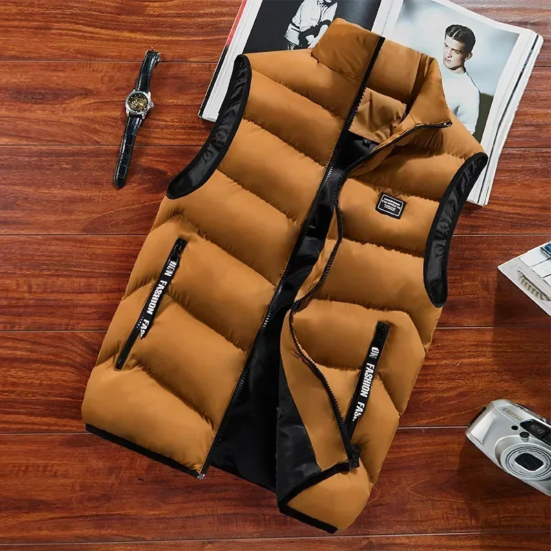 Fashion Mens Jacket Sleeveless Vest Autumn Thermal Soft Vests Casual Coats Male 