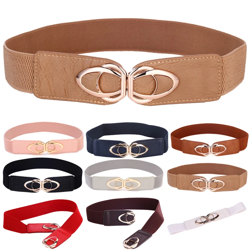 Fashion PU Leather Elastic Wide Belts for Women Stretch Thick Waist Dress Plus S