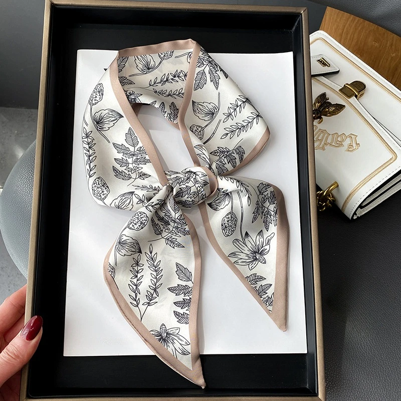 Fashion Print Hair Ribbon Scarf Women Neck Tie Bag Scarfs Satin Silk Skinny Head