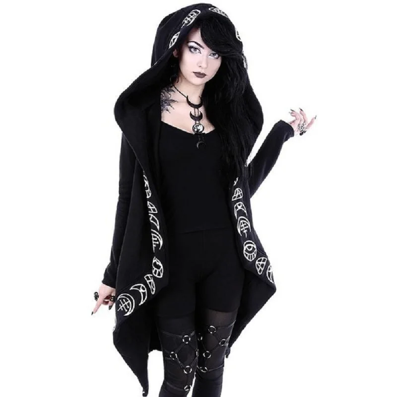 Fashion Trend Ladies Punk Moon Pattern Printing Long-sleeved Cardigan Sweater Lo