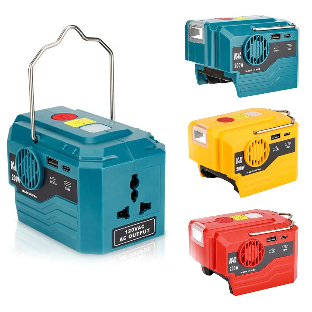 For Makita/Bosch/Dewalt/Milwaukee 18V Battery Outdoor Portable Inverter 200W AC 