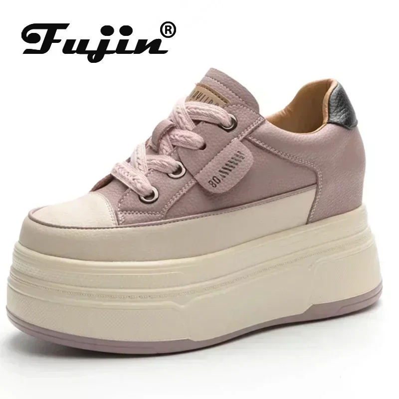 Fujin 9cm Cow Suede Genuine Leather Women Vulcanized Shoes Platform Wedge Skate 