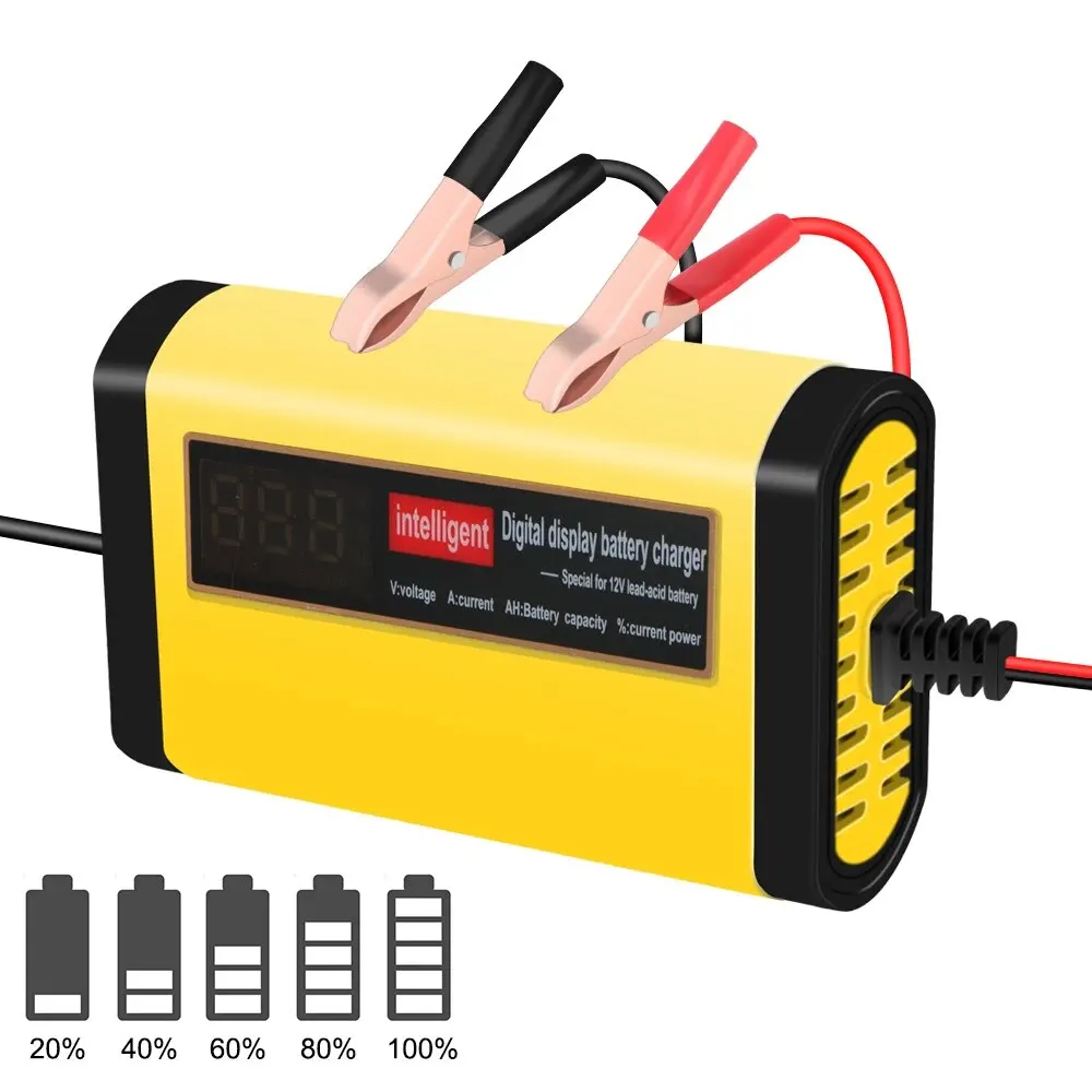 Full Automatic Car Battery Charger Digital LCD Display 2A Fast Charging 3 Stages