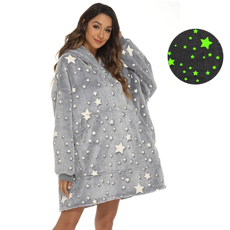 Grey Five-pointed Star Luminous Lazy Blanket Flannel Sherpa Cashmere Blanket Lei