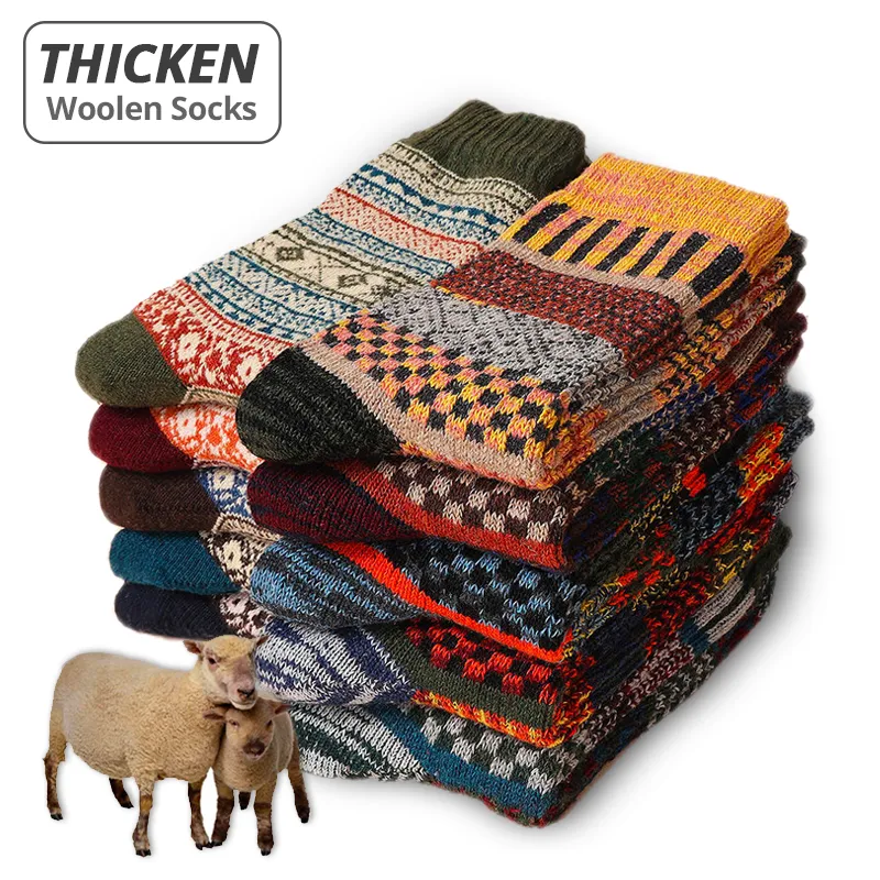 HSS Brand 5 Pairs Winter Men's Socks Thicken Sheep's Wool Socks Warm Men Retro S