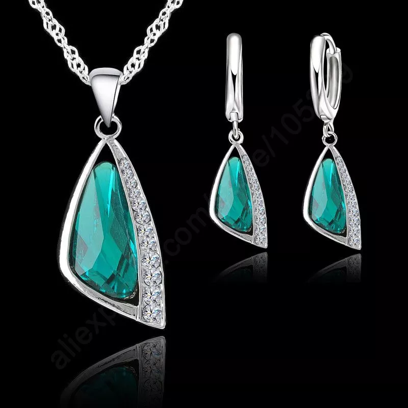 Elegant Wedding Jewelry Sets 925 Silver Needle Crystal Hoop Earrings Necklace Se
