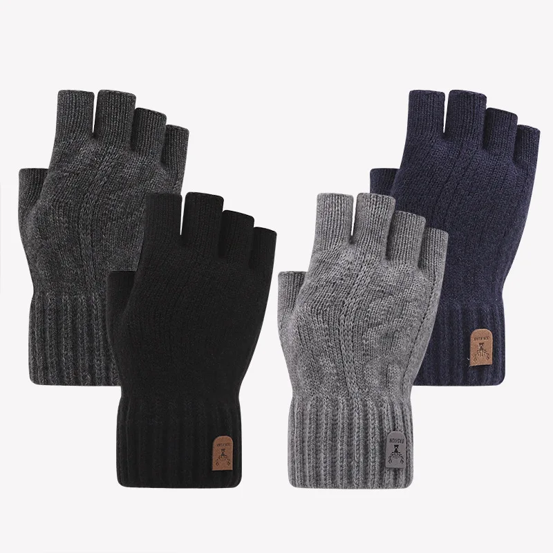 Half finger gloves for men winter warm and cold leak five finger couple female s
