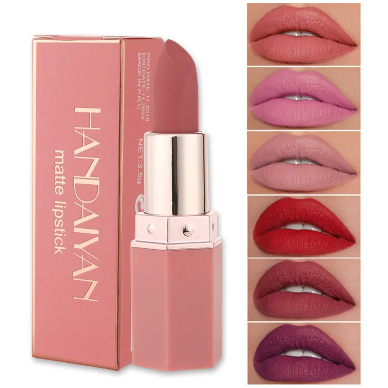 Handaiyan 6 Colors Matte Waterproof Velvet Nude Lipstick Sexy Red Brown Pigments